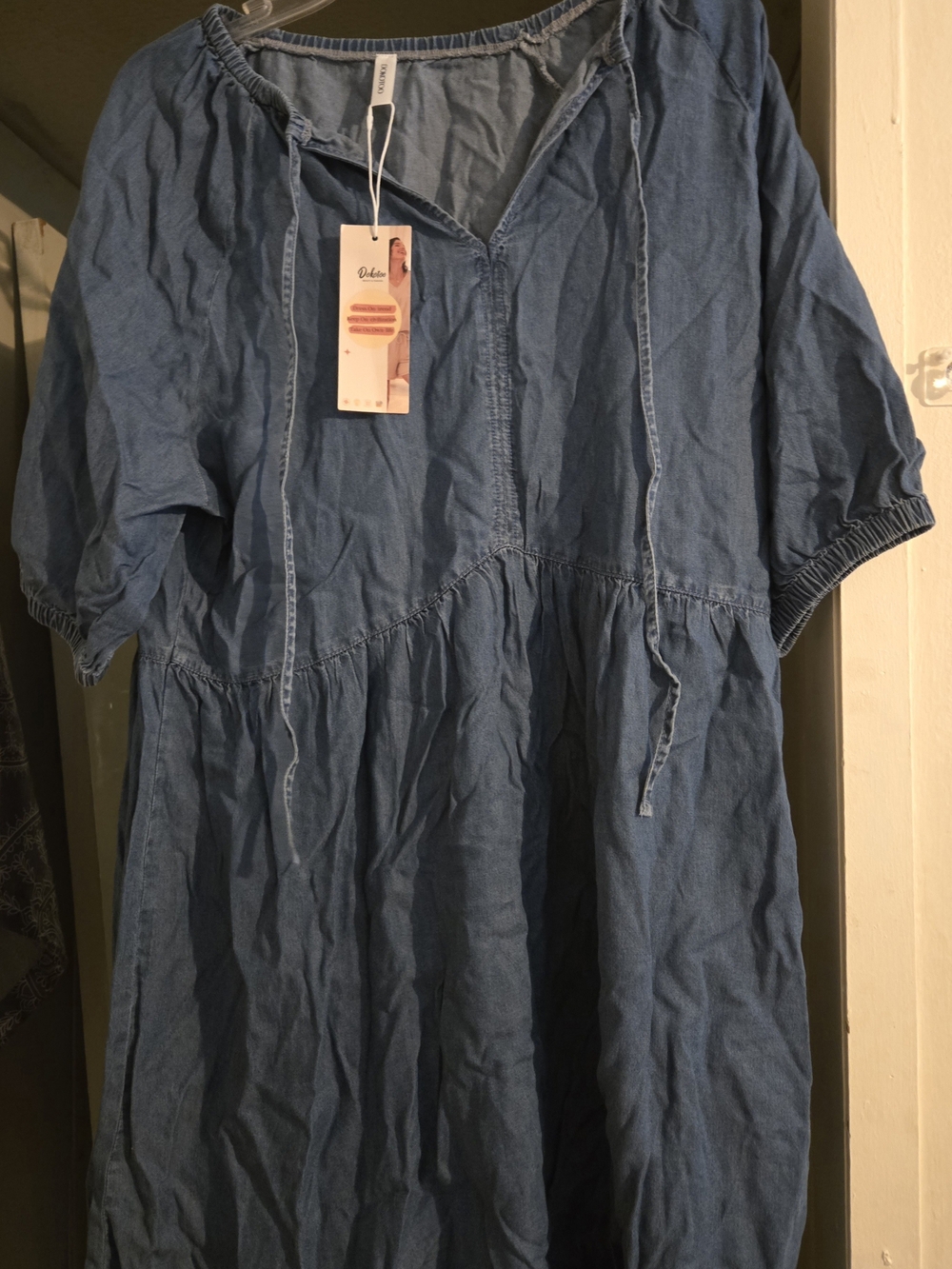 Dokotoo Blue Denim-Style Peasant Dress, Sz Large, NIP - Picture 1 of 8